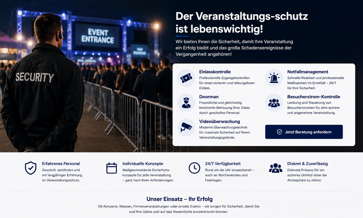 Phoenix-Wachdienst Veranstaltungsschutz – Einlasskontrolle, Doorman, Videoüberwachung und Notfallmanagement